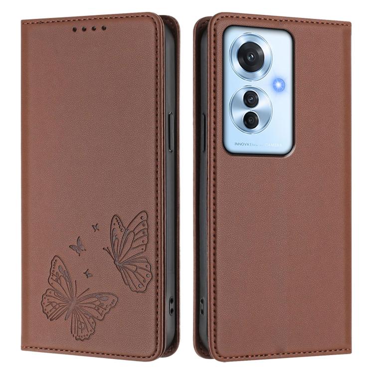 For OPPO Reno11 F / OPPO F25 Pro Strong Magnetic Dual Butterfly RFID Vegan Leather Phone Case