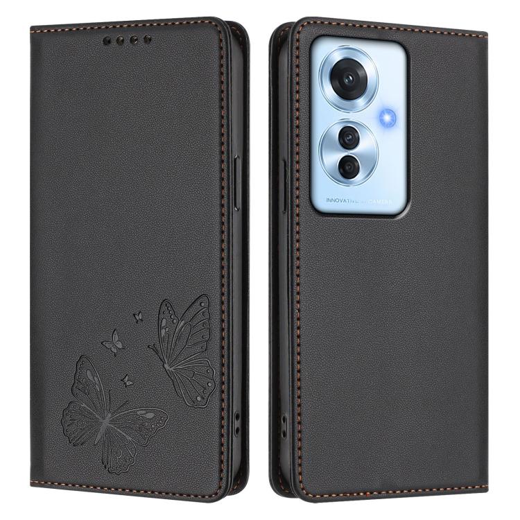 For OPPO Reno11 F / OPPO F25 Pro Strong Magnetic Dual Butterfly RFID Vegan Leather Phone Case