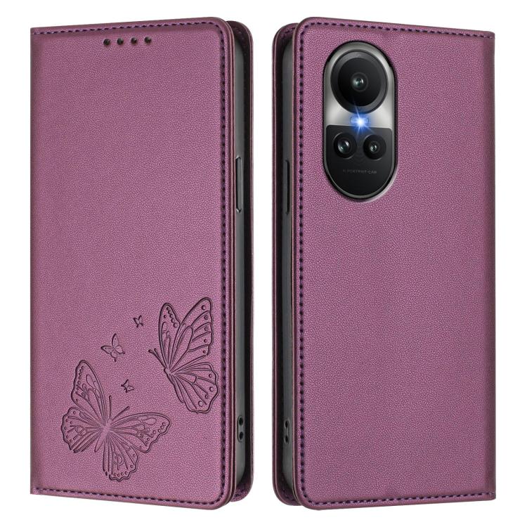 For OPPO Reno10 / Reno10 Pro Global Strong Magnetic Dual Butterfly RFID Vegan Leather Phone Case