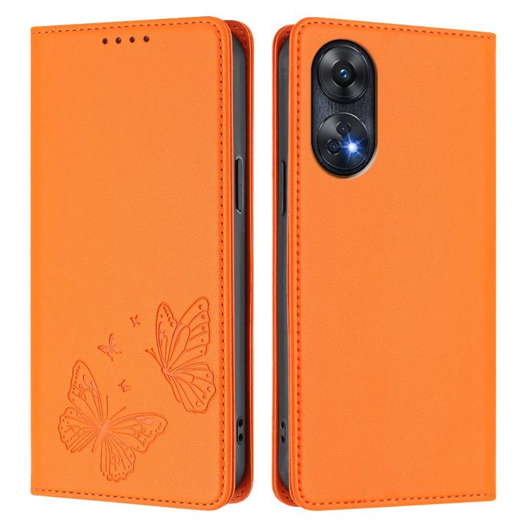 For OPPO Reno8 T 4G Strong Magnetic Dual Butterfly RFID Vegan Leather Phone Case