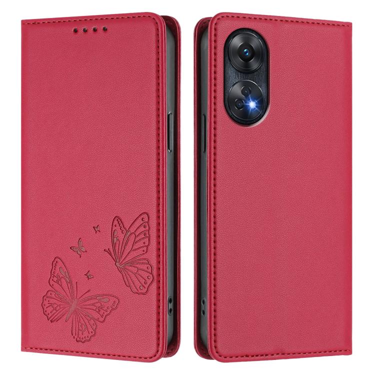 For OPPO Reno8 T 4G Strong Magnetic Dual Butterfly RFID Vegan Leather Phone Case