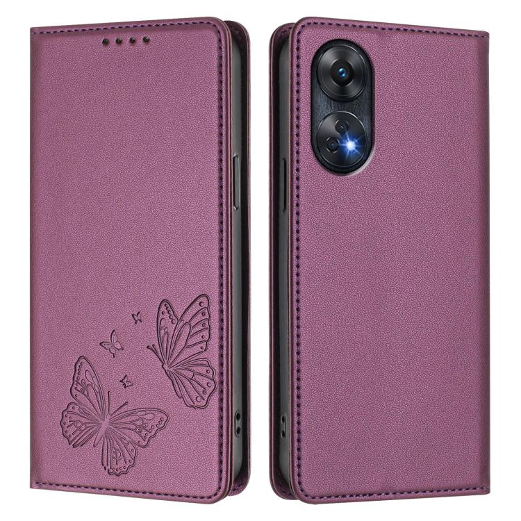 For OPPO Reno8 T 4G Strong Magnetic Dual Butterfly RFID Vegan Leather Phone Case