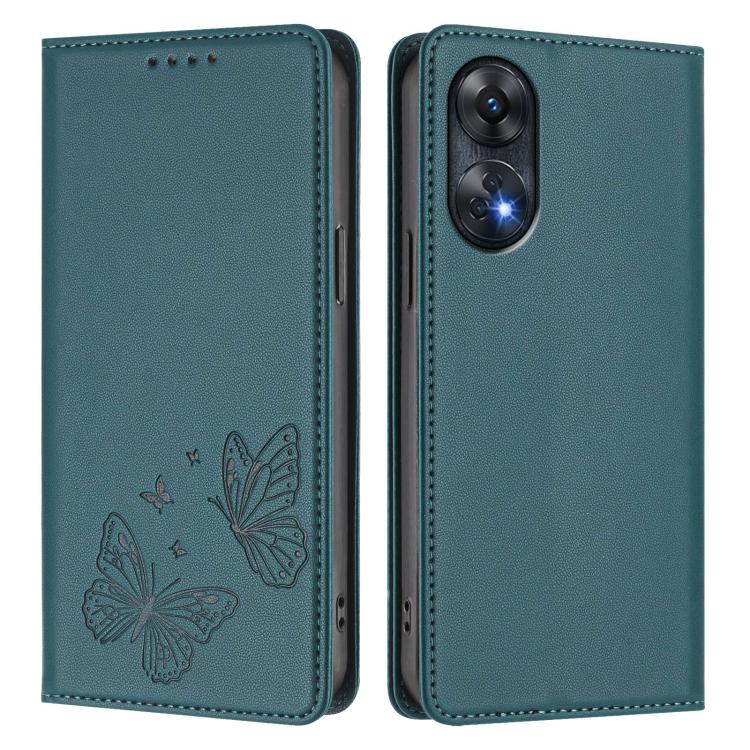 For OPPO Reno8 T 4G Strong Magnetic Dual Butterfly RFID Vegan Leather Phone Case