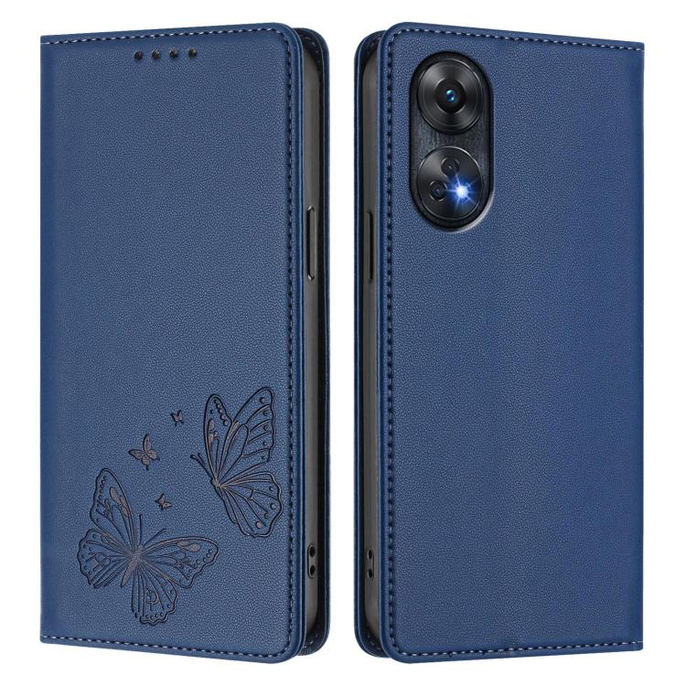 For OPPO Reno8 T 4G Strong Magnetic Dual Butterfly RFID Vegan Leather Phone Case