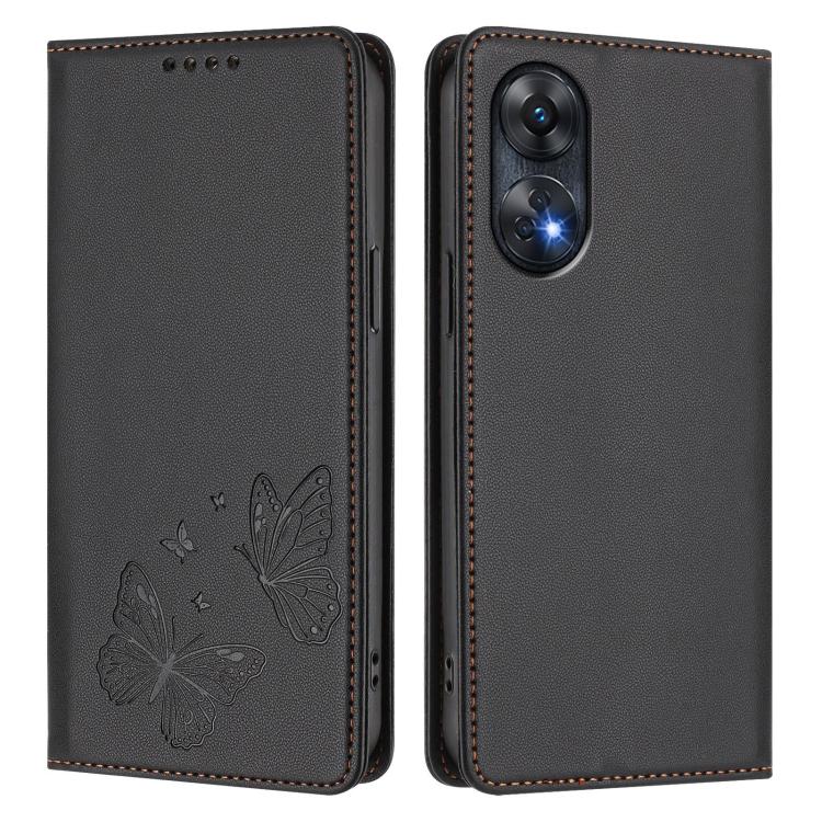 For OPPO Reno8 T 4G Strong Magnetic Dual Butterfly RFID Vegan Leather Phone Case