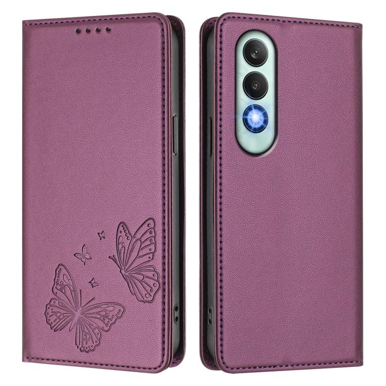 For OPPO K12 / OPPO K12 Plus Strong Magnetic Dual Butterfly RFID Vegan Leather Phone Case