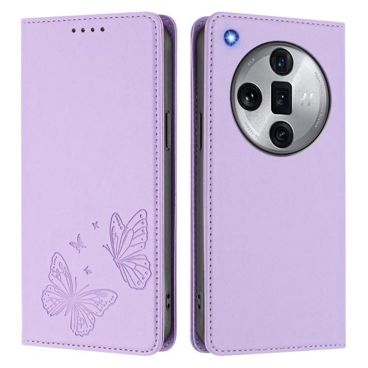 For OPPO Find X7 Ultra Strong Magnetic Dual Butterfly RFID Vegan Leather Phone Case