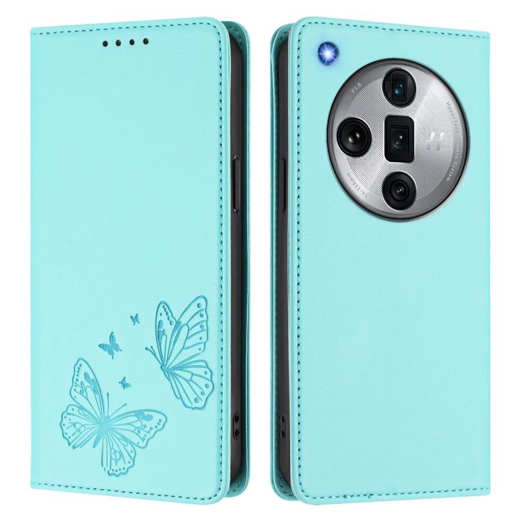 For OPPO Find X7 Ultra Strong Magnetic Dual Butterfly RFID Vegan Leather Phone Case