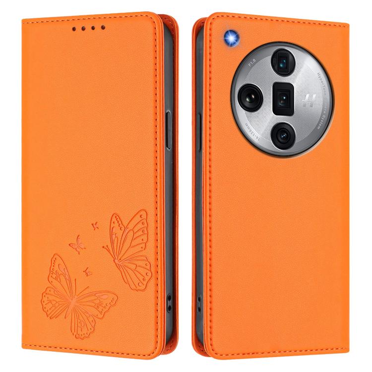 For OPPO Find X7 Ultra Strong Magnetic Dual Butterfly RFID Vegan Leather Phone Case