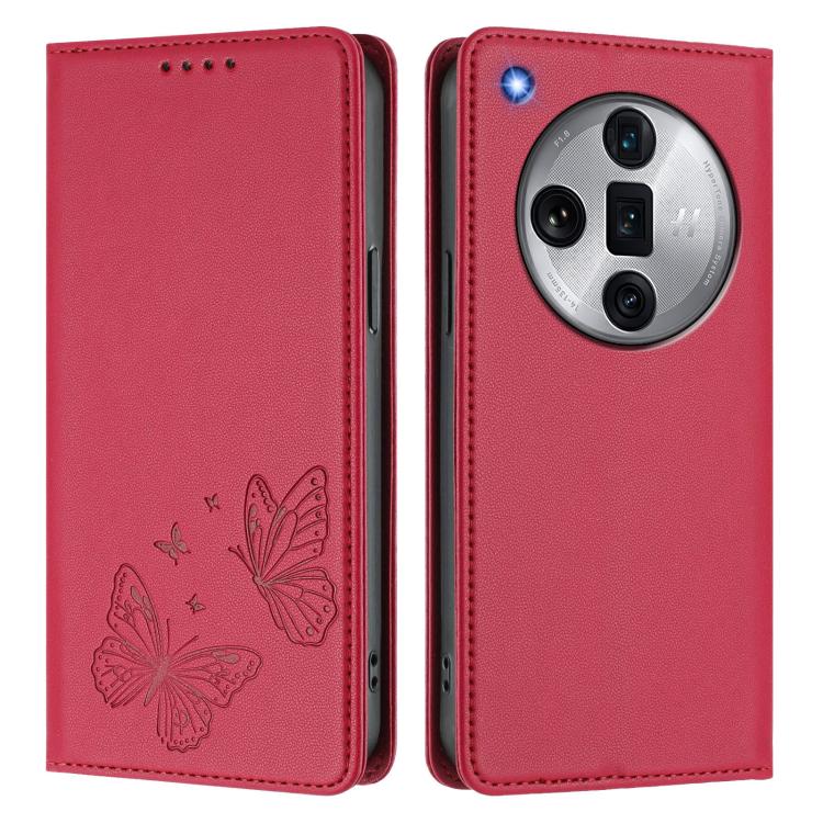 For OPPO Find X7 Ultra Strong Magnetic Dual Butterfly RFID Vegan Leather Phone Case