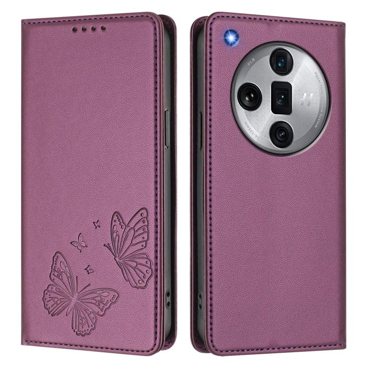 For OPPO Find X7 Ultra Strong Magnetic Dual Butterfly RFID Vegan Leather Phone Case