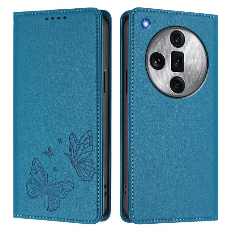 For OPPO Find X7 Ultra Strong Magnetic Dual Butterfly RFID Vegan Leather Phone Case
