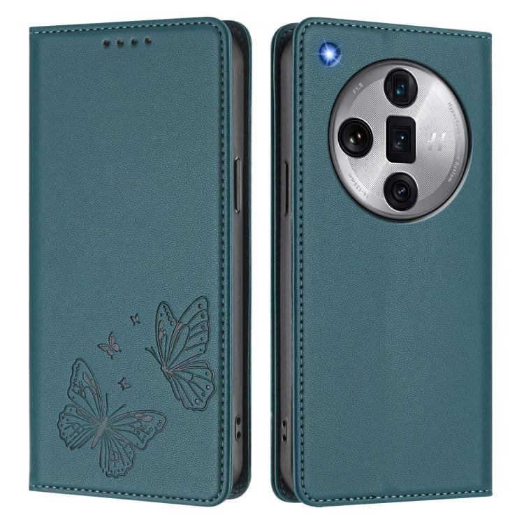 For OPPO Find X7 Ultra Strong Magnetic Dual Butterfly RFID Vegan Leather Phone Case