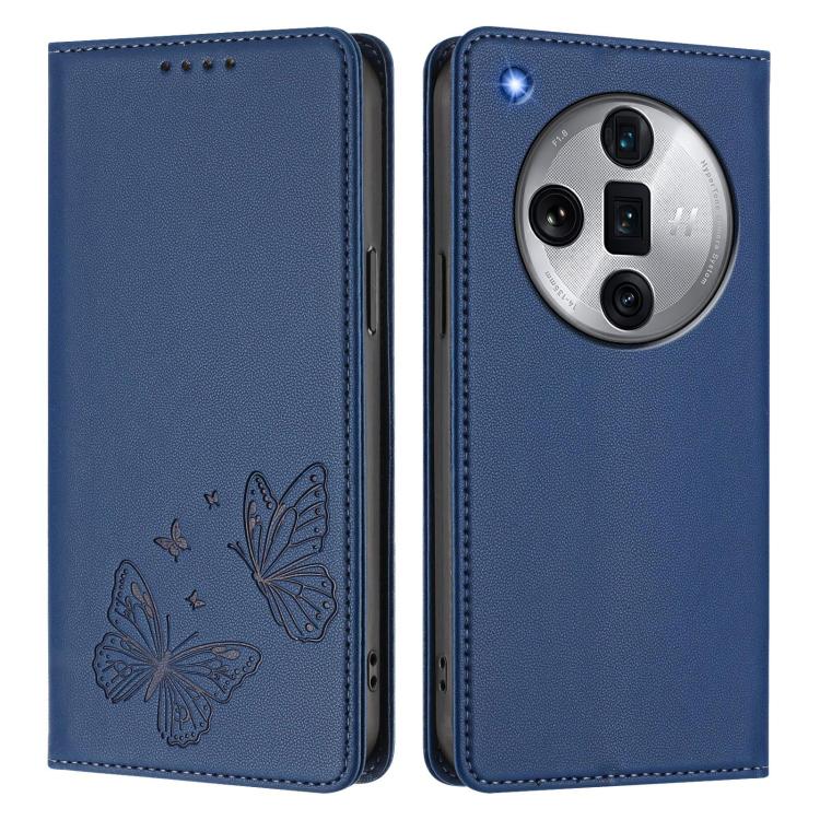 For OPPO Find X7 Ultra Strong Magnetic Dual Butterfly RFID Vegan Leather Phone Case