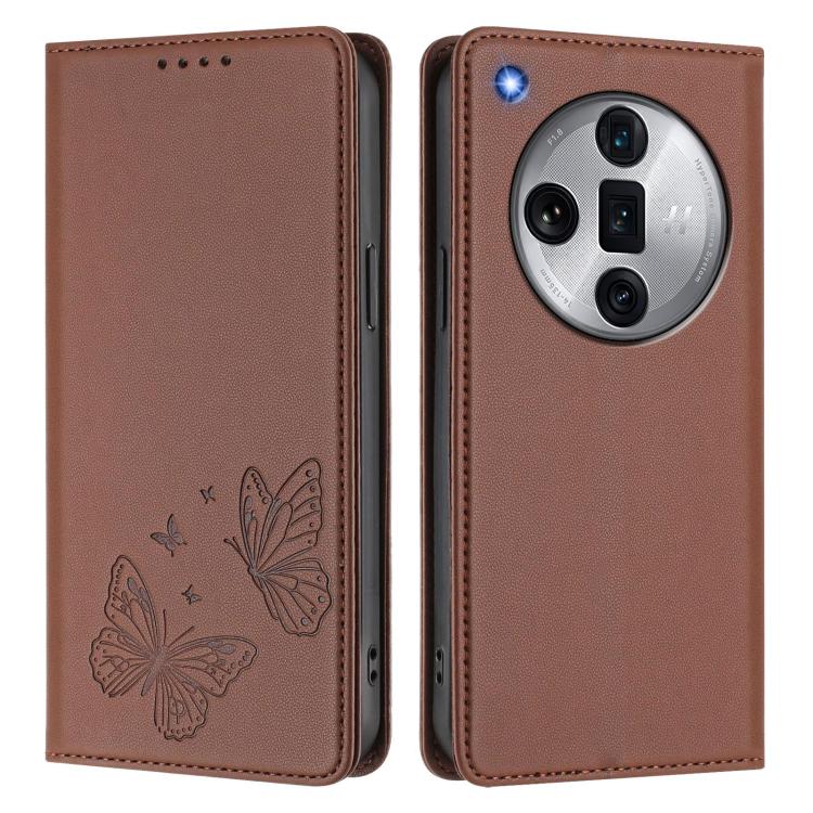 For OPPO Find X7 Ultra Strong Magnetic Dual Butterfly RFID Vegan Leather Phone Case