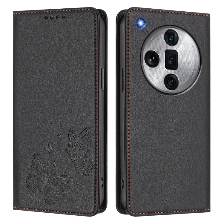 For OPPO Find X7 Ultra Strong Magnetic Dual Butterfly RFID Vegan Leather Phone Case