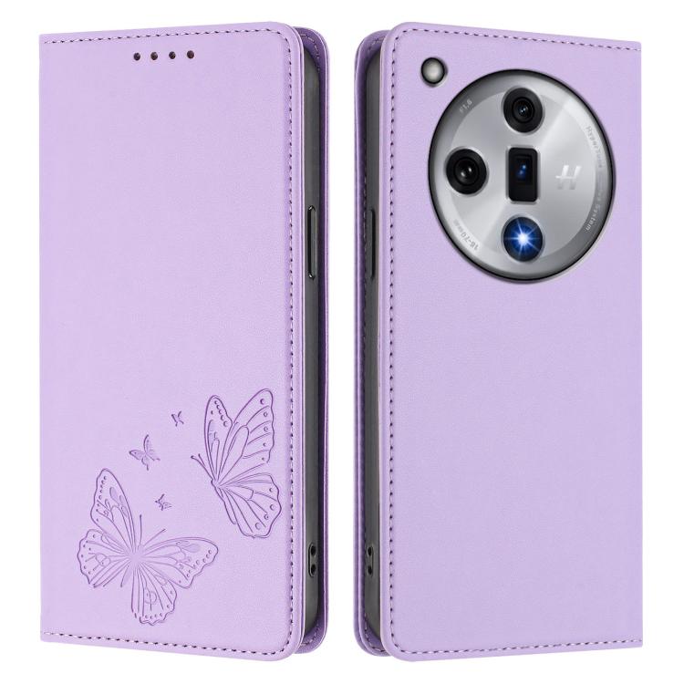 For OPPO Find X7 Strong Magnetic Dual Butterfly RFID Vegan Leather Phone Case