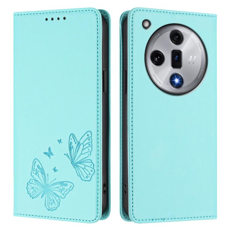 For OPPO Find X7 Strong Magnetic Dual Butterfly RFID Vegan Leather Phone Case