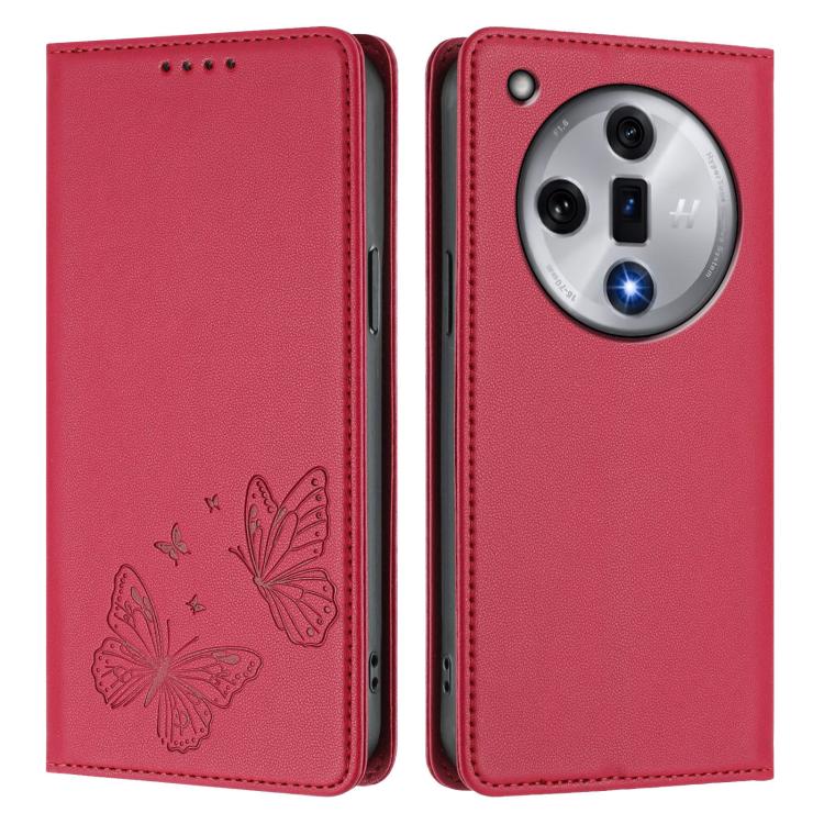 For OPPO Find X7 Strong Magnetic Dual Butterfly RFID Vegan Leather Phone Case