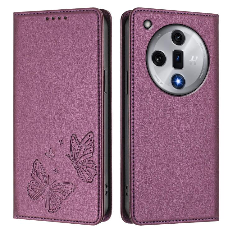 For OPPO Find X7 Strong Magnetic Dual Butterfly RFID Vegan Leather Phone Case
