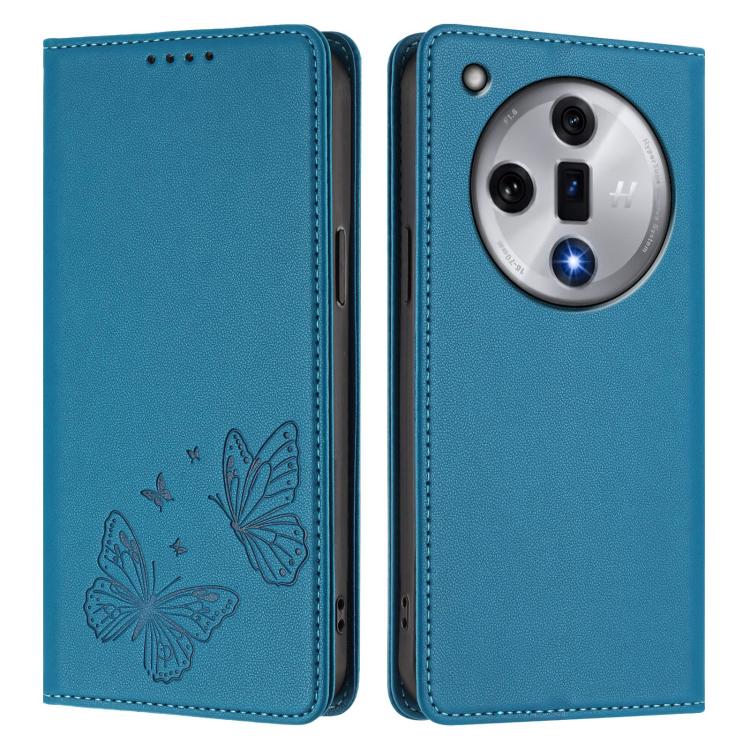 For OPPO Find X7 Strong Magnetic Dual Butterfly RFID Vegan Leather Phone Case