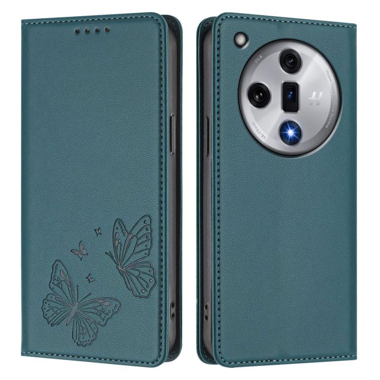 For OPPO Find X7 Strong Magnetic Dual Butterfly RFID Vegan Leather Phone Case