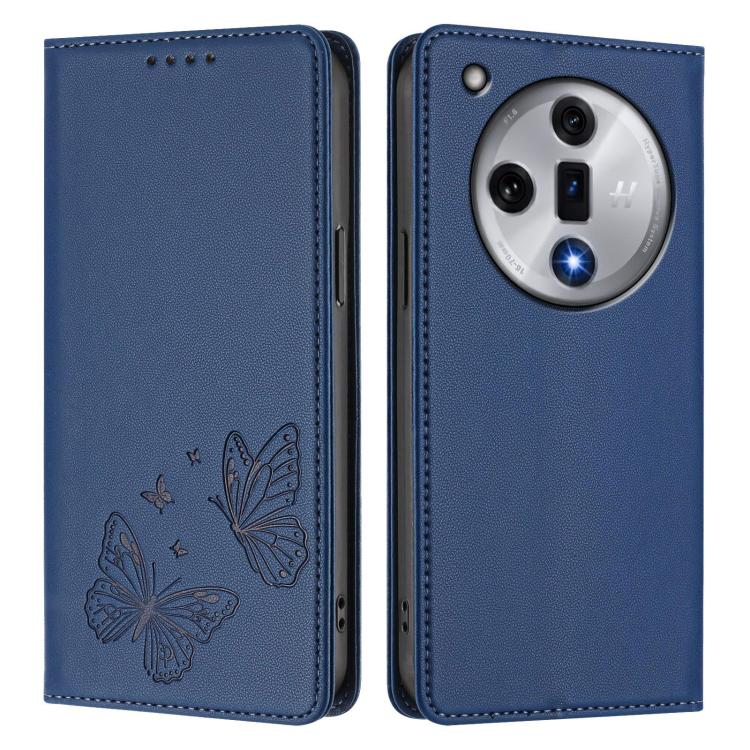 For OPPO Find X7 Strong Magnetic Dual Butterfly RFID Vegan Leather Phone Case