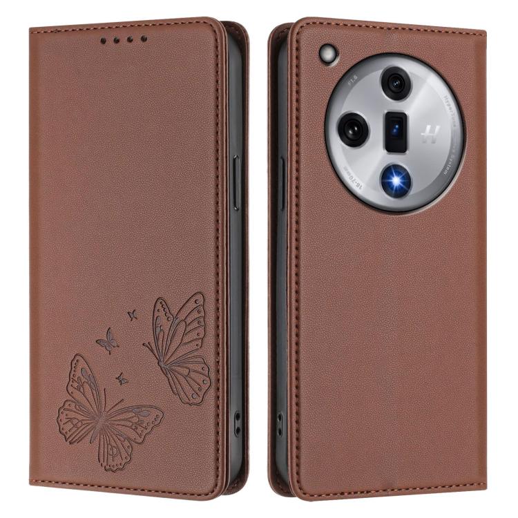 For OPPO Find X7 Strong Magnetic Dual Butterfly RFID Vegan Leather Phone Case