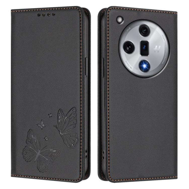 For OPPO Find X7 Strong Magnetic Dual Butterfly RFID Vegan Leather Phone Case