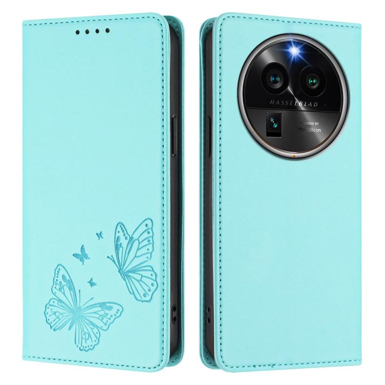 For OPPO Find X6 Pro Strong Magnetic Dual Butterfly RFID Vegan Leather Phone Case