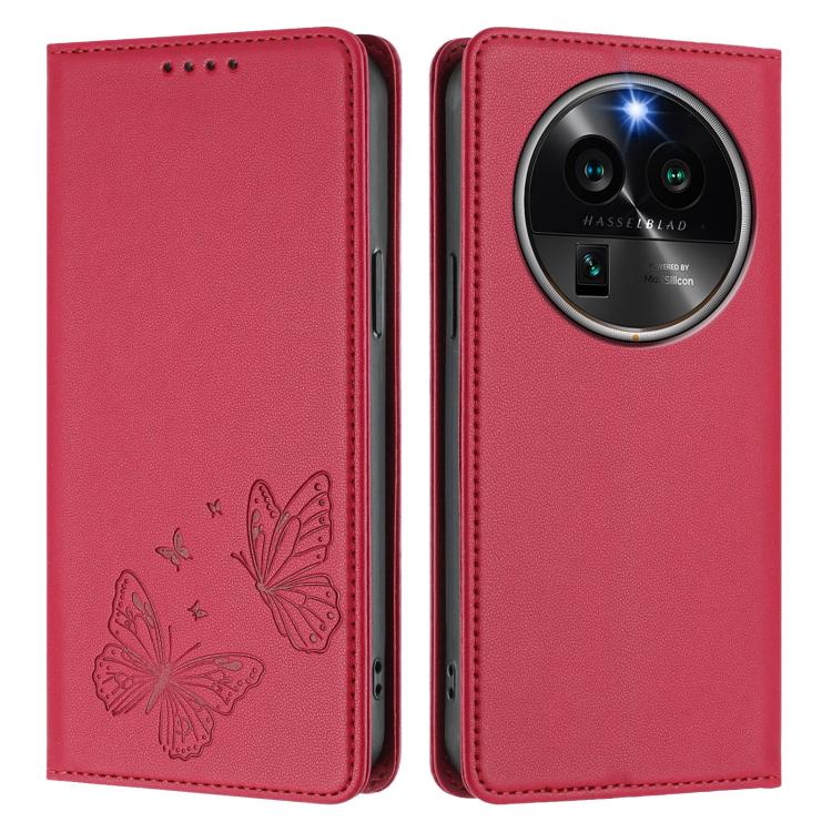For OPPO Find X6 Pro Strong Magnetic Dual Butterfly RFID Vegan Leather Phone Case