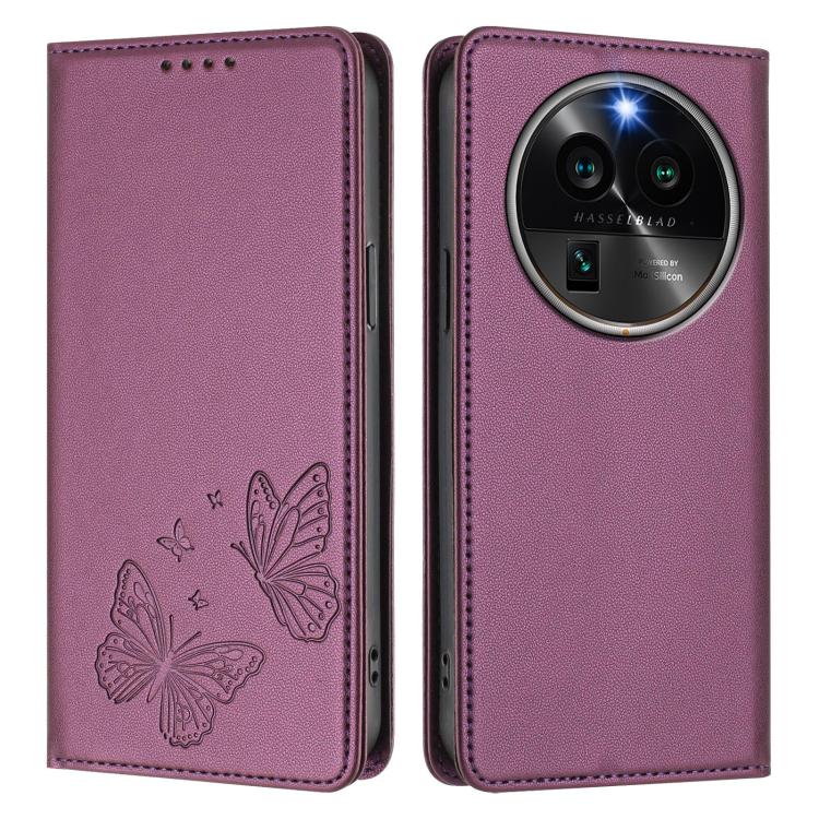For OPPO Find X6 Pro Strong Magnetic Dual Butterfly RFID Vegan Leather Phone Case