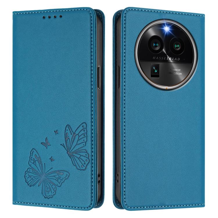 For OPPO Find X6 Pro Strong Magnetic Dual Butterfly RFID Vegan Leather Phone Case