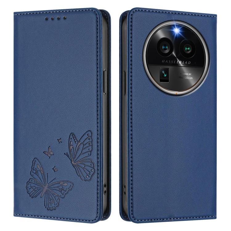 For OPPO Find X6 Pro Strong Magnetic Dual Butterfly RFID Vegan Leather Phone Case