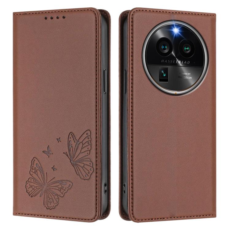 For OPPO Find X6 Pro Strong Magnetic Dual Butterfly RFID Vegan Leather Phone Case