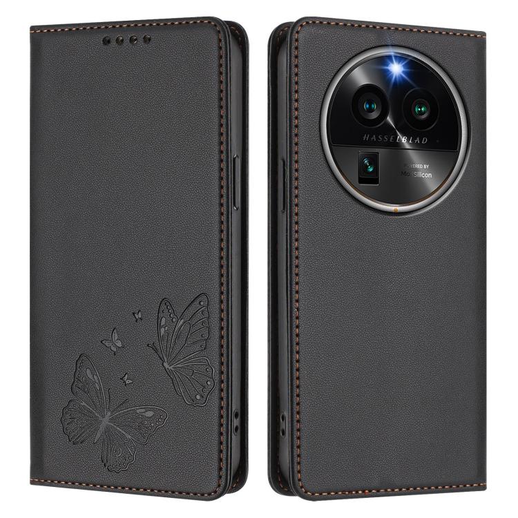 For OPPO Find X6 Pro Strong Magnetic Dual Butterfly RFID Vegan Leather Phone Case