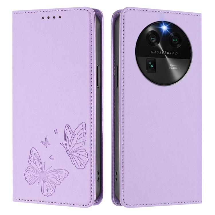 For OPPO Find X6 Strong Magnetic Dual Butterfly RFID Vegan Leather Phone Case