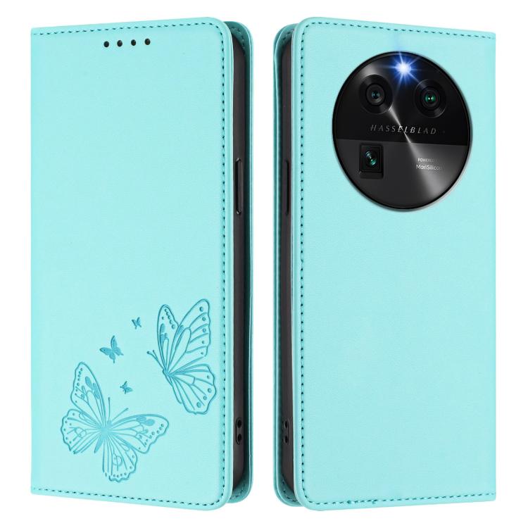 For OPPO Find X6 Strong Magnetic Dual Butterfly RFID Vegan Leather Phone Case