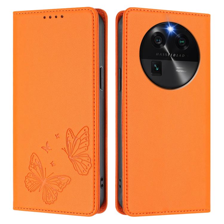 For OPPO Find X6 Strong Magnetic Dual Butterfly RFID Vegan Leather Phone Case
