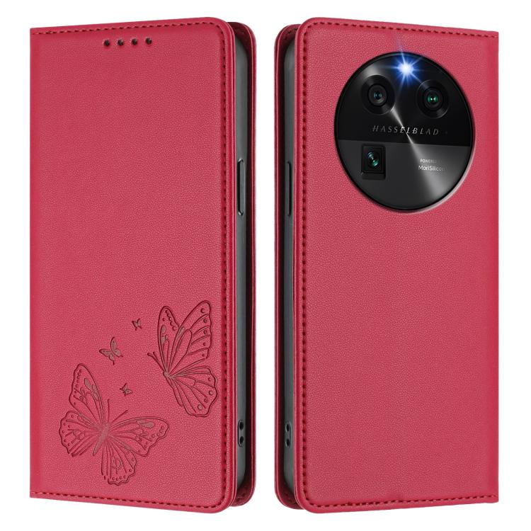 For OPPO Find X6 Strong Magnetic Dual Butterfly RFID Vegan Leather Phone Case