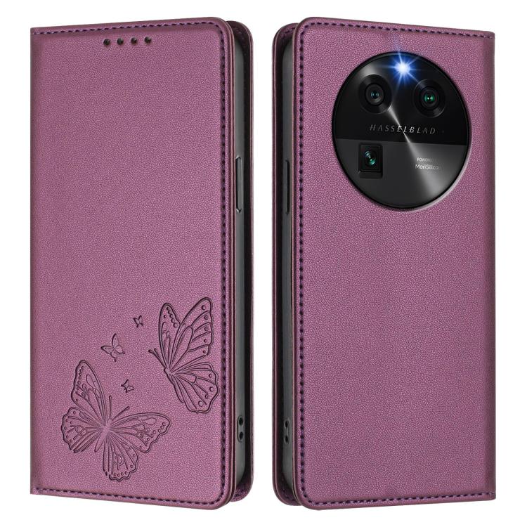 For OPPO Find X6 Strong Magnetic Dual Butterfly RFID Vegan Leather Phone Case