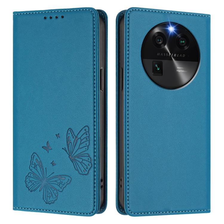 For OPPO Find X6 Strong Magnetic Dual Butterfly RFID Vegan Leather Phone Case
