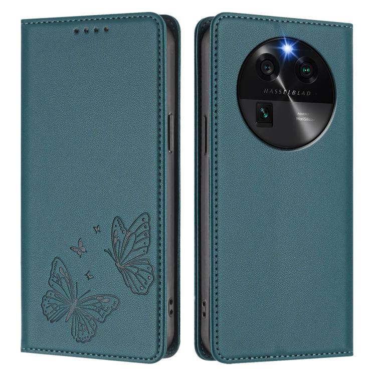 For OPPO Find X6 Strong Magnetic Dual Butterfly RFID Vegan Leather Phone Case