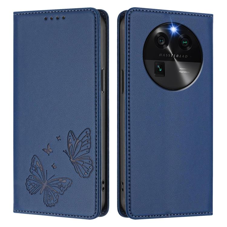 For OPPO Find X6 Strong Magnetic Dual Butterfly RFID Vegan Leather Phone Case