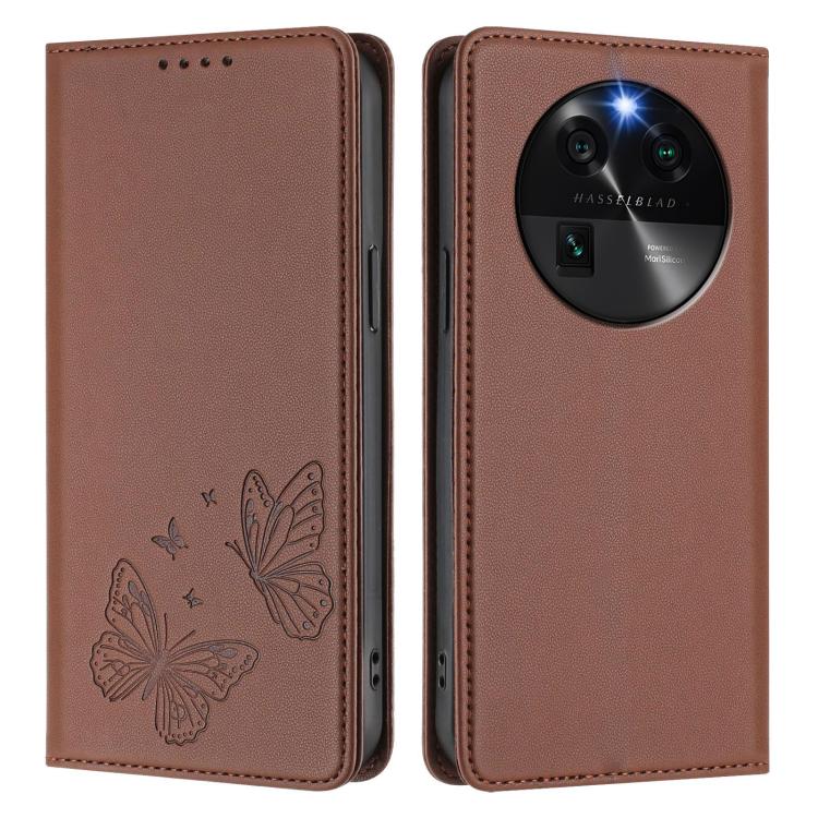 For OPPO Find X6 Strong Magnetic Dual Butterfly RFID Vegan Leather Phone Case