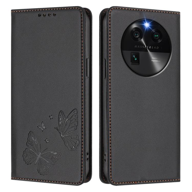For OPPO Find X6 Strong Magnetic Dual Butterfly RFID Vegan Leather Phone Case