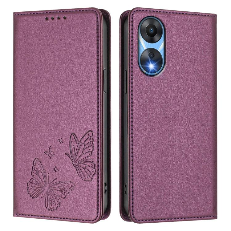 For OPPO A78 5G / OPPO A1x Strong Magnetic Dual Butterfly RFID Vegan Leather Phone Case