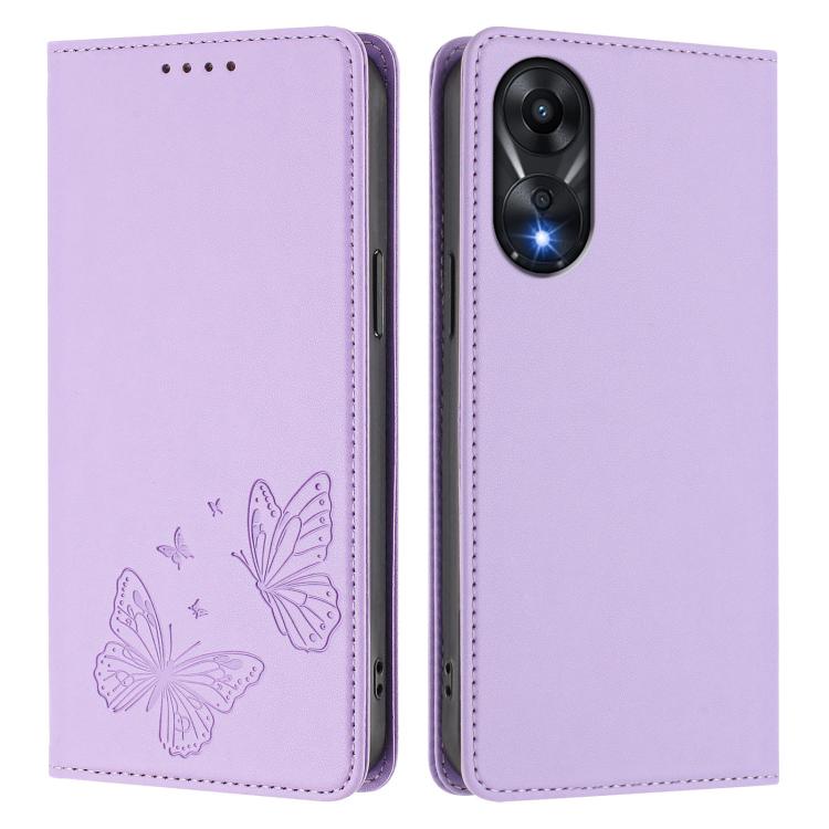 For OPPO A78 4G Strong Magnetic Dual Butterfly RFID Vegan Leather Phone Case