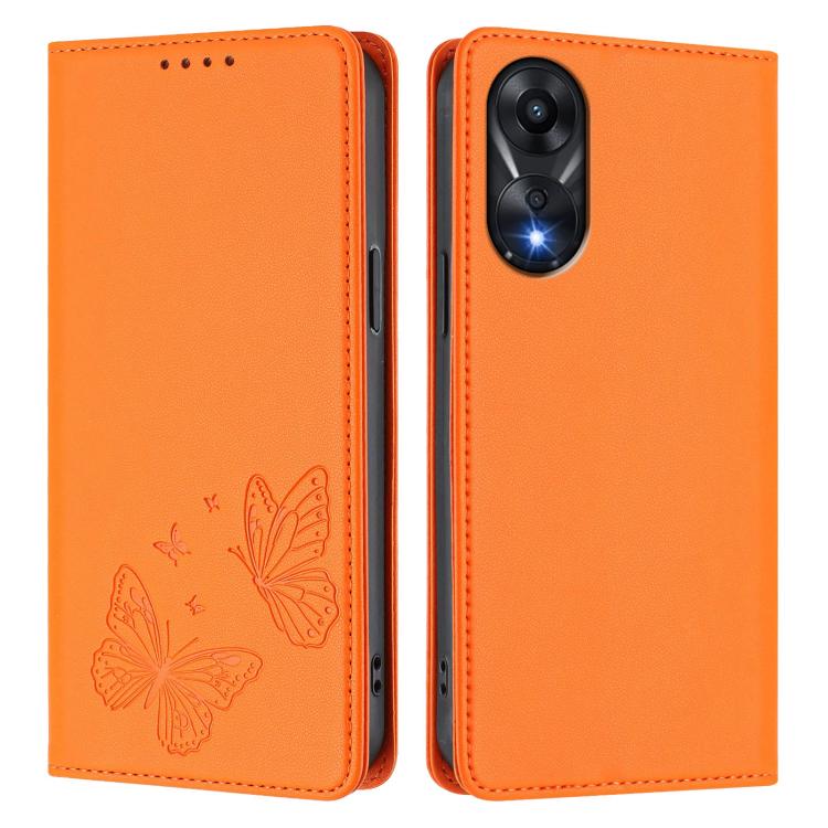 For OPPO A78 4G Strong Magnetic Dual Butterfly RFID Vegan Leather Phone Case