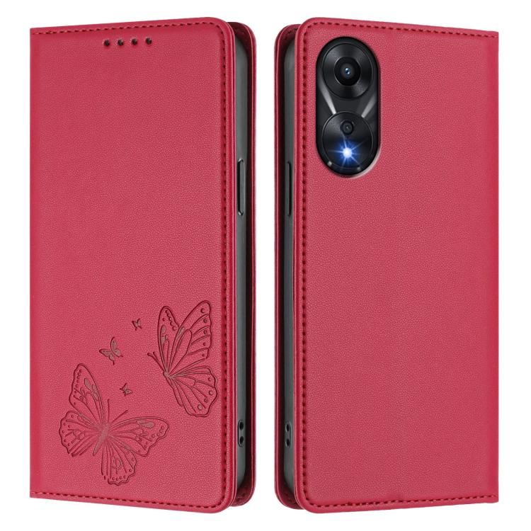 For OPPO A78 4G Strong Magnetic Dual Butterfly RFID Vegan Leather Phone Case